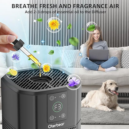 Air Purifiers for Bedroom Home Up to 1350 Ft², Oterbear Room Air Cleaner with H13 True HEPA Filter with Sleep Mode, Aroma Function, Ambient Light, Remove Dander Smoke Pollen Odor, Black