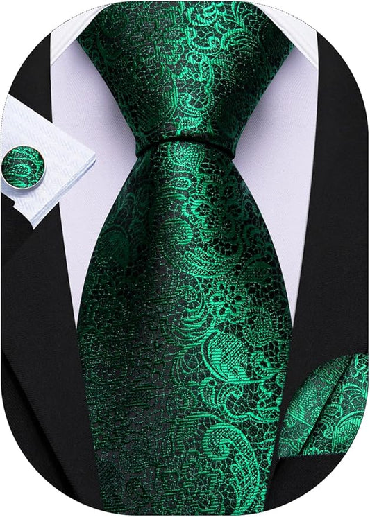 Barry.Wang Tie Sets for Men Silk Solid Necktie Stain Ties Handkerchief Pocket Square Cufflinks Wedding Business Dyed