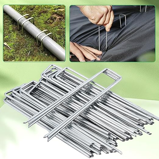 500 Pack Landscape Staples 6 Inch, 11 Gauge Galvanized Steel Garden Stakes, U-Shaped Landscape Pins, Heavy Duty Garden Ground Stakes for Securing Weed Fabric Landscaping Fabric