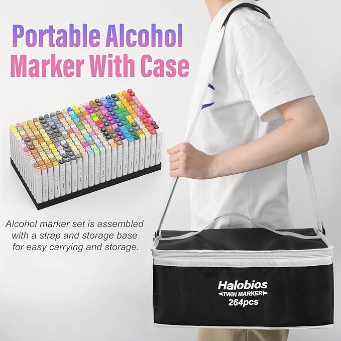 264 Alcohol Markers, Dual Tip Fine & Broad Drawing Markers Alcohol Marker Set with Case, Art Marker for Adults Coloring Artists Drawing Sketching Card Making and Illustration