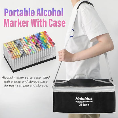 264 Alcohol Markers, Dual Tip Fine & Broad Drawing Markers Alcohol Marker Set with Case, Art Marker for Adults Coloring Artists Drawing Sketching Card Making and Illustration