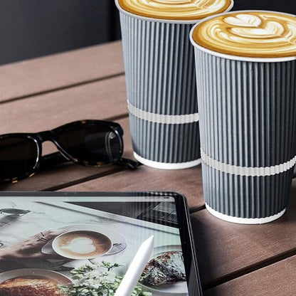 Disposable Coffee Cups With Lids - 16 oz To Go Coffee Cup (70 Pack). Large Travel Cups Hold Shape With Hot and Cold Drinks, No Leaks! Insulated Ripple Cups Protect Hands, No Sleeves needed!