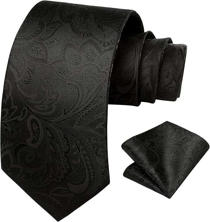 HISDERN Men Floral Ties Woven Classic 3.4" Necktie Set Formal Tie Pocket Square for Wedding with Handkerchief Gift Box