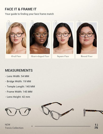 TIJN Blue Light Blocking Glasses for Women Men TR90 Rectangle Frame and Chic Preppy Style Computer Screen Glasses