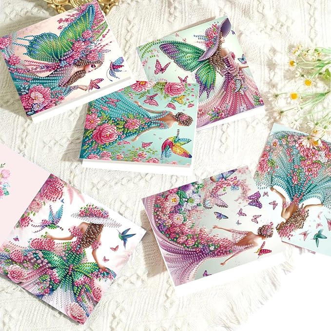 6pcs Diamond Painting Greeting Cards for Blessings and Wishes, - Madame Butterfly DIY Special Shape Crystal Diamond Art Partial, Surface flash Paper Material, DIY Gifts for Christmas Thanksgiving Day