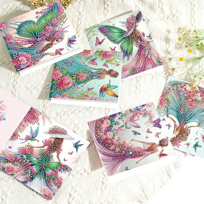 6pcs Diamond Painting Greeting Cards for Blessings and Wishes, - Madame Butterfly DIY Special Shape Crystal Diamond Art Partial, Surface flash Paper Material, DIY Gifts for Christmas Thanksgiving Day
