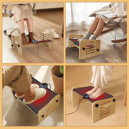 Myplace Bamboo Adjustable Under Desk Footrest with Heating Pad - Warm Ergonomic Foot Rest with 7-Level Adjust, Slanted Foot Rest Stool for Home Office Kitchen Bedroom (Burlywood)