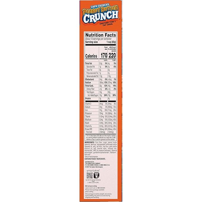 Cap'n Crunch Cereal, Peanut Butter, 18.8oz Box, Packaging May Vary