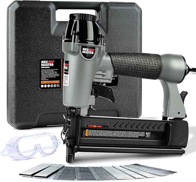 NEU Master Pneumatic Brad Nailer, 2 in 1 Nail Gun Staple Gun Fires 18 Gauge 2 Inch Brad Nails and Crown 1-5/8 inch Staples with Carrying Case and Safety Glasses(Used with Air Compressor)