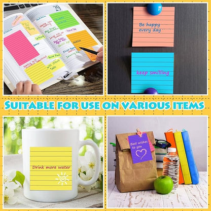 Yexiya 64 Pcs Lined Sticky Notes Self Stick Notes with Lines Bright Assorted Colors Sticky Pad for Home Office Products Post Memos, 1920 Sheets(4 x 6 Inch, 3 x 3 Inch,Vivid Color)