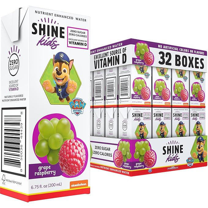 ShineKids x Paw Patrol Juice Box Variety Bundle – Apple Berry, Grape Raspberry, Fruity Punch & Strawberry Lemonade (4 Flavors, 128-Pack) – Vitamin D, Sugar-Free, 0 Calorie, Gluten-Free, Vegan