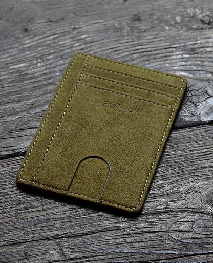 Buffway Slim Minimalist Front Pocket RFID Blocking Leather Wallets for Men and Women - At Sahara Desert Green