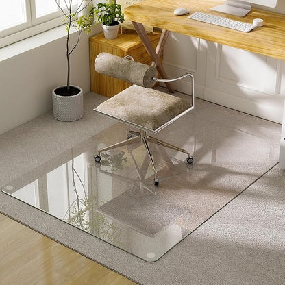 GLSLAND Tempered Glass Chair Mat, 54"x32" Heavy Duty Office Floor Protector for Hardwood Floors & Carpets Shatterproof Floor Mat for Home Office Desk, Transparent