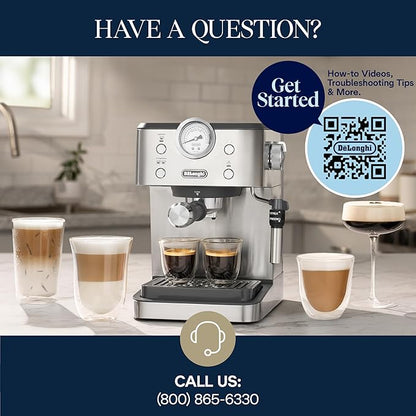 De’Longhi Classic Espresso Machine with Milk Frother, 15-Bar Pump & Temperature Control - Barista Coffee Maker Kit for Espresso, Latte, Cappuccino & Iced Coffee - Italian Stainless Steel Design
