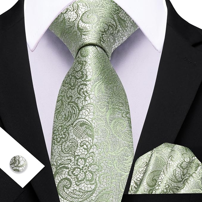 Barry.Wang Tie Sets for Men Silk Solid Necktie Stain Ties Handkerchief Pocket Square Cufflinks Wedding Business Dyed