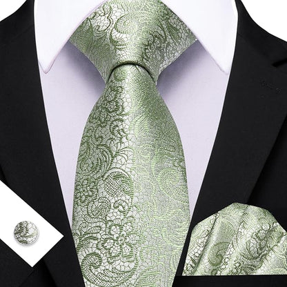 Barry.Wang Tie Sets for Men Silk Solid Necktie Stain Ties Handkerchief Pocket Square Cufflinks Wedding Business Dyed