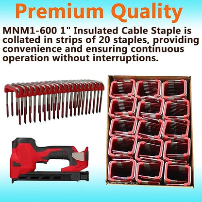 1" Insulated Cable Staples MNM1-600 fit Milwauke Cable Stapler Gun M12 2448-20 for to Wood Surfaces - Fit Milwauke Staples 600 per Box (Cable Staples-600)
