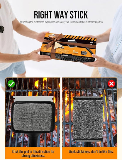 Grill Brush Bristle Free, Grill Cleaner Brush with 5 Replacement Heads, Ultra Safe Grill Brush for Outdoor Grill, Cast Iron, Stainless Steel Grates, Grill Scraper Outdoor BBQ Grill, Black