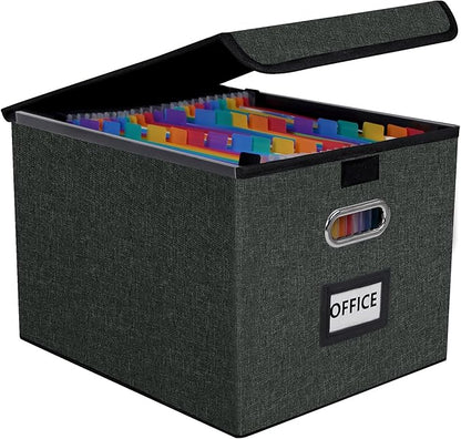 File Organizer Box with Folder, Accordion File Organizer 25 Pockets, File Folder Organizer with Lid for Home, Office, School, Dark Grey