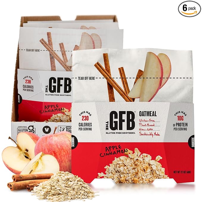 The GFB Apple Cinnamon Protein Oatmeal Cups - Unique Pop-Up Bowl - Gluten Free, Plant Based, Non GMO, Sustainably Made - Ridiculously Tasty, Healthy, Vegan Protein Instant Oatmeal, 2 oz (6 Count)