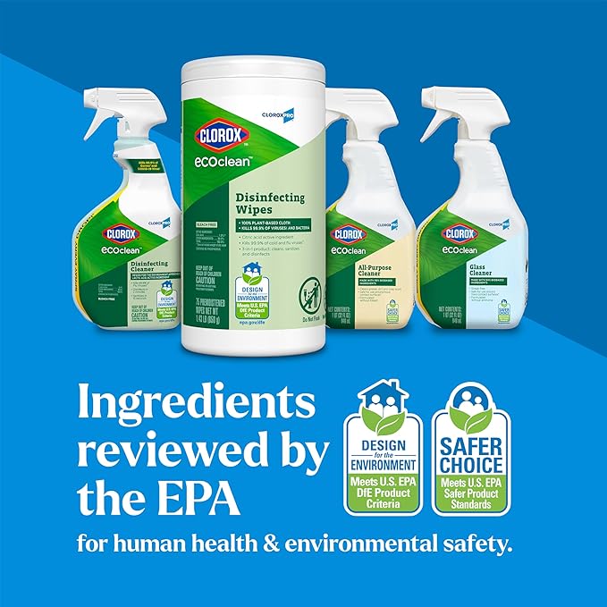 CloroxPro Clorox EcoClean Disinfecting Wipes, Multipurpose 100% Plant Based Cleaning Cloths, Antibacterial Disinfectant, Safe for Multi Surface Use, 75 Count