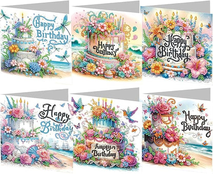 6PCS Diamond Art Painting Greeting Cards,Happy Birthday Cards with Envelopes,DIY Card Making Kits Thank You Card Arts Crafts for Birthday