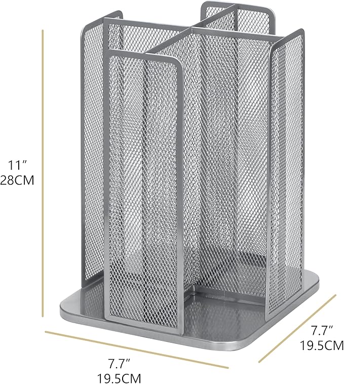 Annova Paper/Plastic Cup and Lid Holder Plastic Storage Organizer, 360°Rotating Coffee Mup Dispenser with 4 Compartments, Multifunctional Storage Rack for Home, Office, Bar, Coffee Shop (Silver)