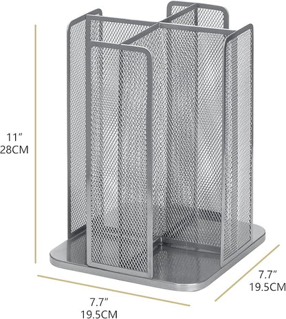 Annova Paper/Plastic Cup and Lid Holder Plastic Storage Organizer, 360°Rotating Coffee Mup Dispenser with 4 Compartments, Multifunctional Storage Rack for Home, Office, Bar, Coffee Shop (Silver)
