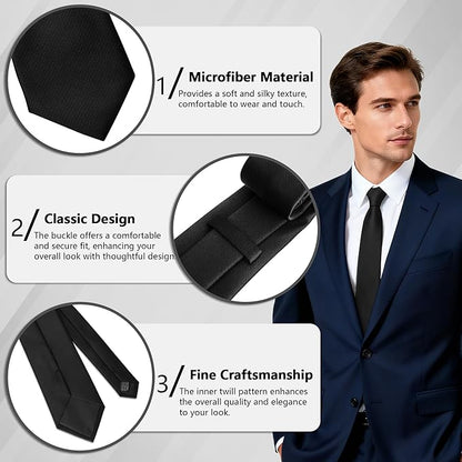 Fineknot Black Ties for Men, Formal Neckties for Men, Solid Color Mens Ties for Business, Wedding, Party, Mens Neck Tie