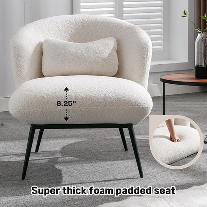 DUOMAY Modern Accent Chairs Set of 2, Sherpa Upholstered Leisure Boucle Single Sofa Lounge with Lumbar Pillow Metal Legs Slipper for Living Room Bedroom Office, White