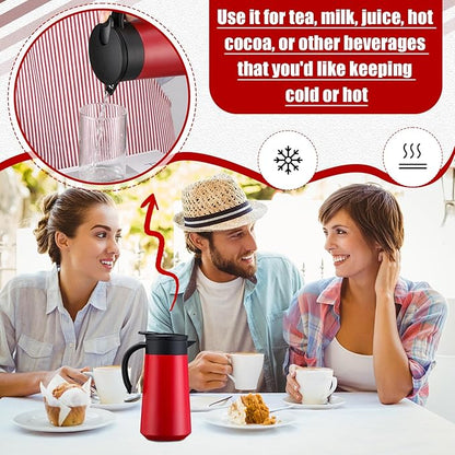 2 Pcs 27oz Thermal Coffee Carafe Stainless Steel Coffee Pot for Keeping Hot/cold Insulated Double Walled Vacuum Tea Pot with Press Button Drink Beverage Dispenser for Milk Tea (Red)