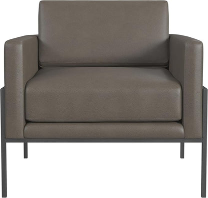 HomePop Modern Metal Frame Accent Chair Home Décor|Accent Chairs for Living Room & Bedroom - Pewter Gray Faux Leather