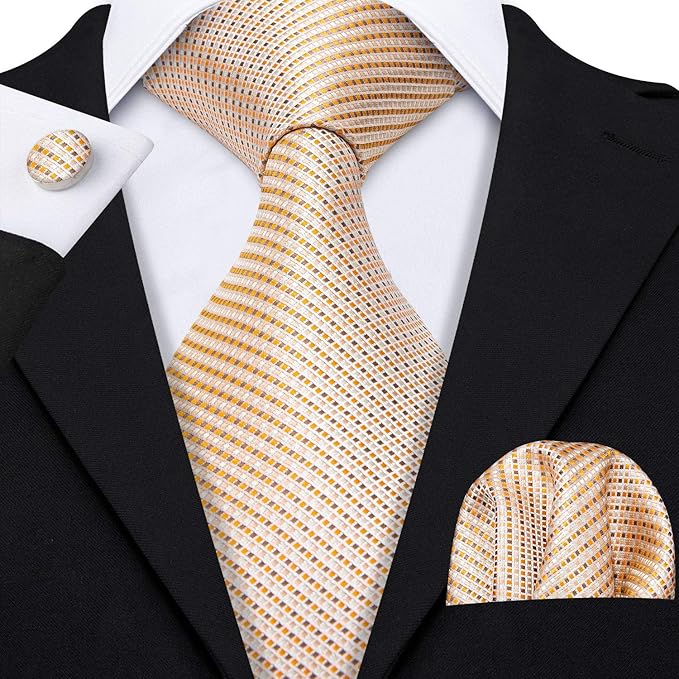 Barry.Wang Tie Sets for Men Silk Solid Necktie Stain Ties Handkerchief Pocket Square Cufflinks Wedding Business Dyed