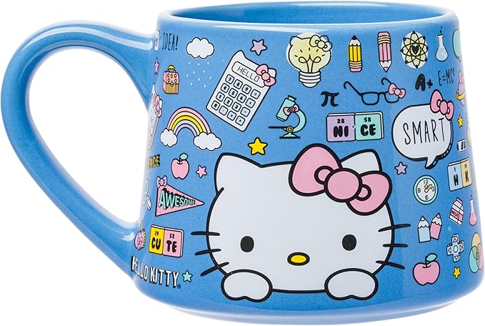 Silver Buffalo Sanrio Hello Kitty Back to School Tapered Pottery Mug, 14 Ounces