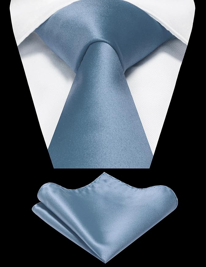 RBOCOTT Solid Color Tie and Pocket Square Hankerchief with Lapel Pin Set for Men