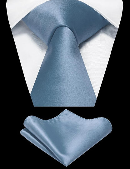 RBOCOTT Solid Color Tie and Pocket Square Hankerchief with Lapel Pin Set for Men