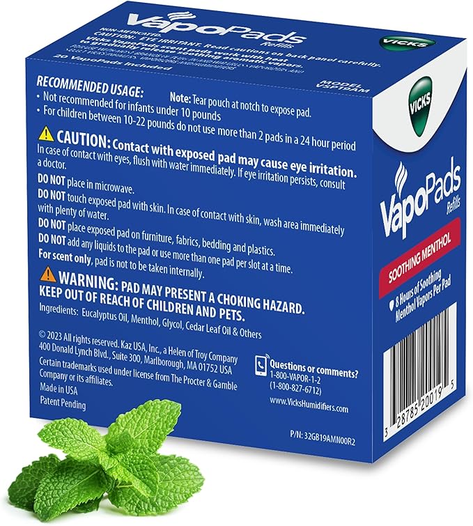 Vicks VapoPads Original Menthol Scent Refill Pads for Vicks Humidifiers and Sinus Inhalers,20 Count (Pack of 12)