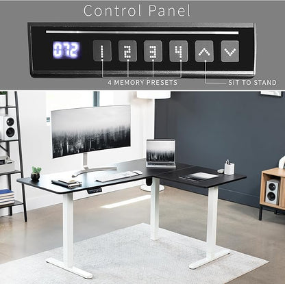 VIVO Electric Corner 63 x 47 inch L-Shaped Standing Desk, Memory Height Adjustment, Black Top White Frame, DESK-E3CTWB-47