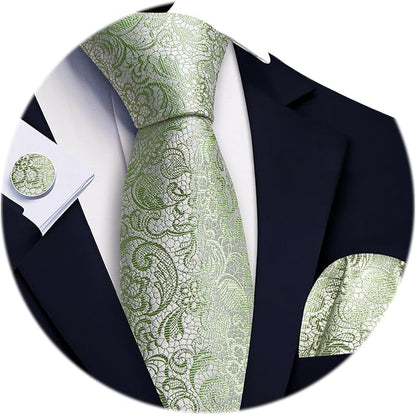Barry.Wang Tie Sets for Men Silk Solid Necktie Stain Ties Handkerchief Pocket Square Cufflinks Wedding Business Dyed