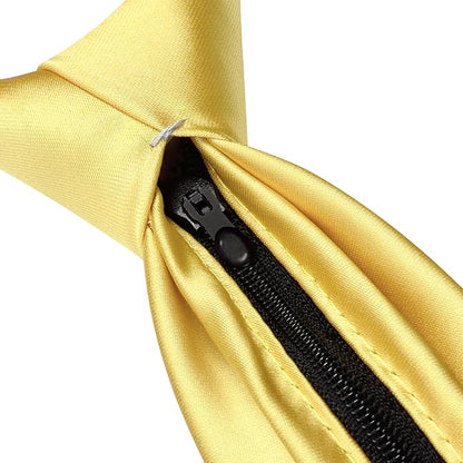 Branduce 3.15"（8cm） Pre-tied Adjustable Zipper Tie and Lapel Pin Solid Necktie Handkerchief Set for Men
