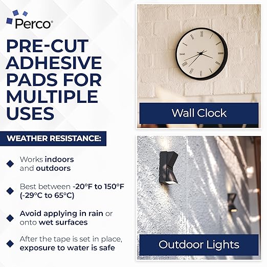 Perco Nano Double Sided Tape Squares, Clear Tape, 15 3"x3" Pre-Cut Mounting Squares – Heavy Duty Adhesive for Wall Décor, Mirrors, Photo Frames, Hanging, Crafts, DIY, Industrial Use, Home Projects