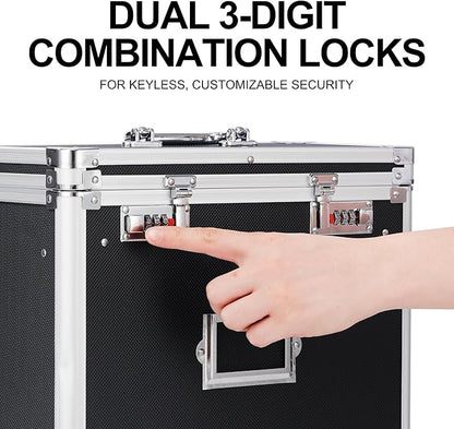 Aluminum Storage File Box with Lock,Portable Locking Storage Totes with Dual Combination Locks for Filing Office Documents
