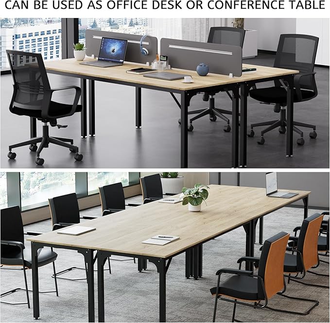 78.7 Inches Extra Long Desk,6.5ft Office Table with Flexible Configuration,Large Computer Table with Adjustable Footpads,Stable Structure,Standing Desk for 2 Person (Light Wood)