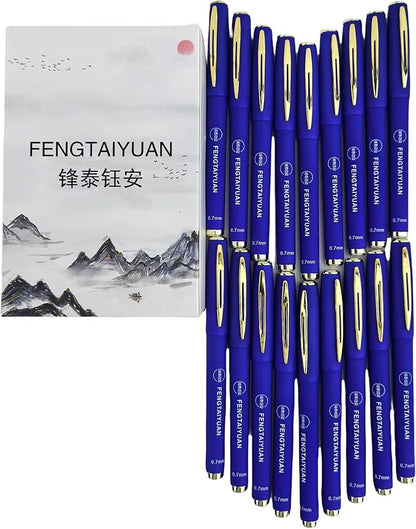 Fengtaiyuan B07P18, Blue Gel Ink Rollerball Pens - Comfortable Non-Slip Grip, Blue Ink, Fine Point, 0.7mm, Quick-Drying Ink, 18-Piece Box (B07P18)