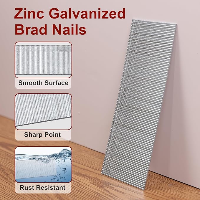 18 Gauge Brad Nails, 1000 Counts 1-3/4-inch 18 GA Brad Nails, Galvanized Nails for Nail Gun, Finishing Nail Gun Nails for Pneumatic, Electric Brad Nailer Gun