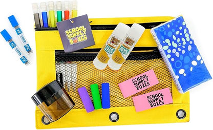 Elementary Pencil Bag Kit (6 Pack) – School Supply Pouch for Kids with Mechanical Pencils, Safety Scissors, Glue Sticks, Erasers & More – Back to School Kit – Pre-Filled Zipper Bag
