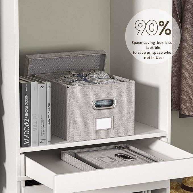 File Organizer Collapsible Storage Box for Office File Box with Lids Document Organizer for Office and Home Easy Slide Durable Hanging File Box (Light Gray)
