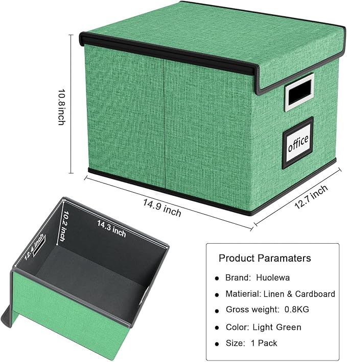 Huolewa Decorative File Organizer Box with Lid, Collapsible File Storage Organizer Boxes with Lids, Linen Hanging Filing&Storage Boxes for Office/Decor/Home, Filing System for File and Folders Storage