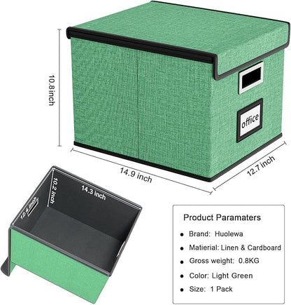 Huolewa Decorative File Organizer Box with Lid, Collapsible File Storage Organizer Boxes with Lids, Linen Hanging Filing&Storage Boxes for Office/Decor/Home, Filing System for File and Folders Storage