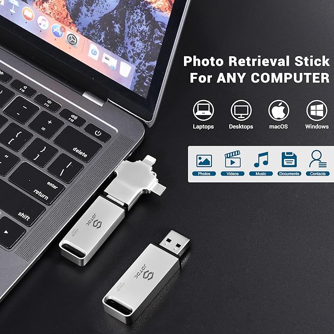 Multiport-Photo-Stick-Flash-Drive 128GB Fully Automatic Backup for iPhone iPad Android PC Mac - Smart Detection & Organization - Secure Photo Backup & Transfer Device Memory-Stick-Backup-Thumb-Drive